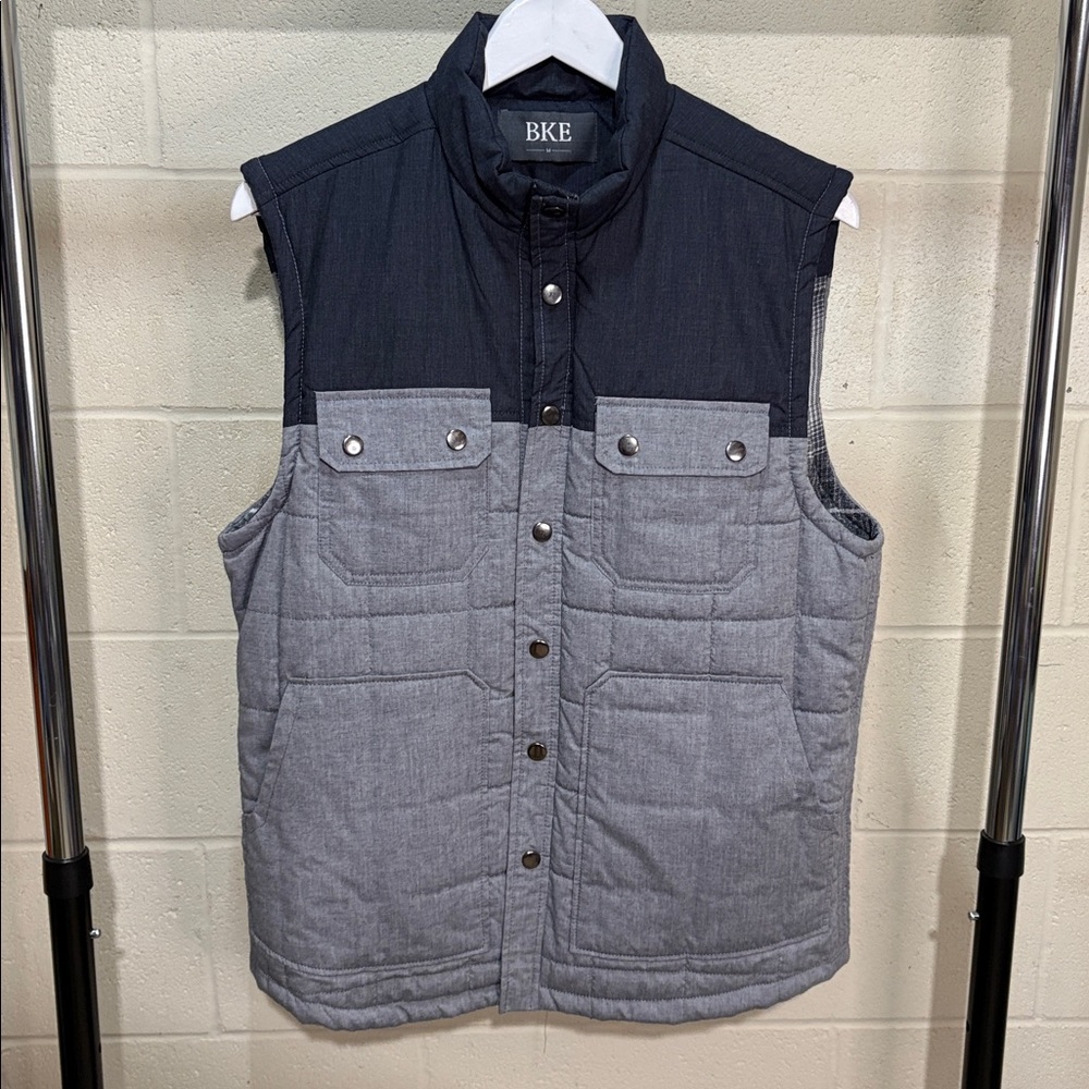 🔥 NWT BKE Buckle Gray blue Color Block Vest puffer Mens‎ medium Jacket NEW